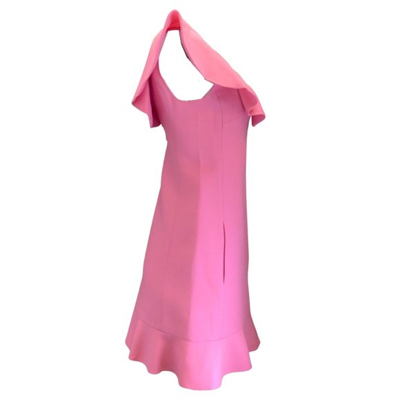 VALENTINO BUBBLEGUM PINK RUFFLED DETAIL SLEEVELESS WOOL CREPE DRESS - Picture 2 of 5